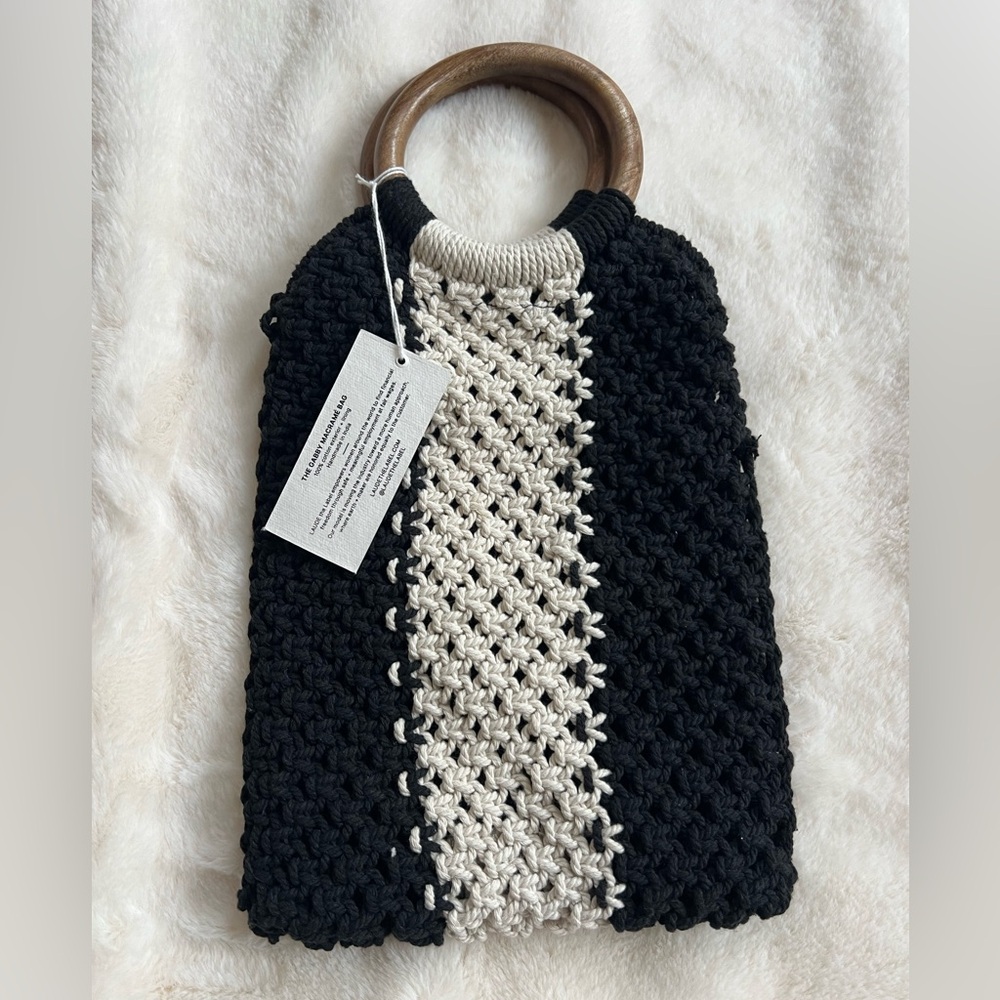 Elegant Black and Cream Knit Mini Bag